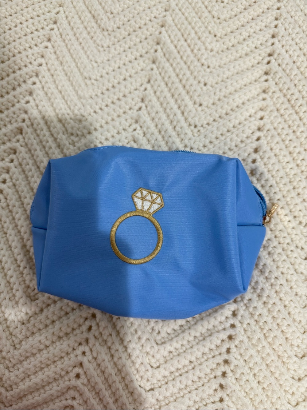Blue Cosmetic Pouch with Gold Ring Accent